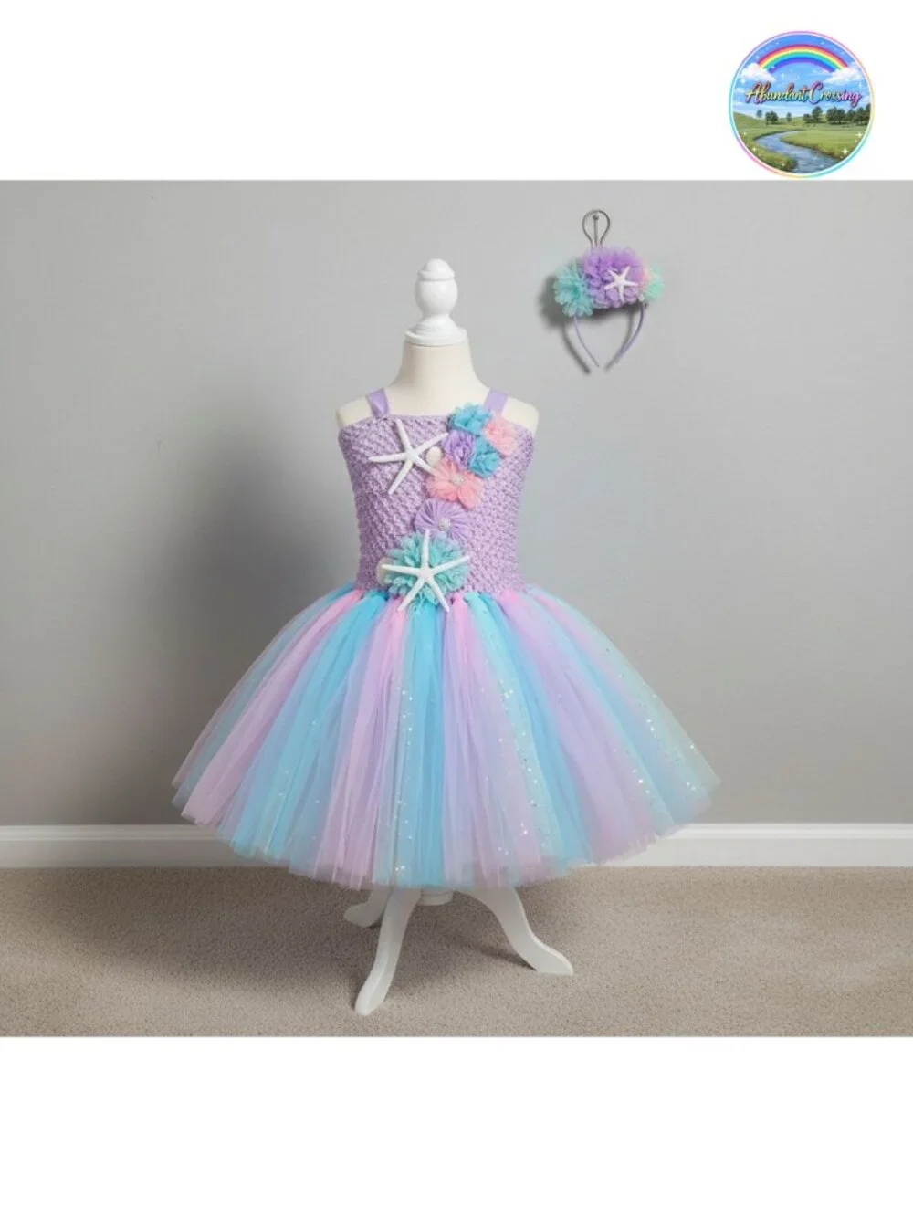 Girls Mermaid Tutu Dress Costume with Starfish Headband